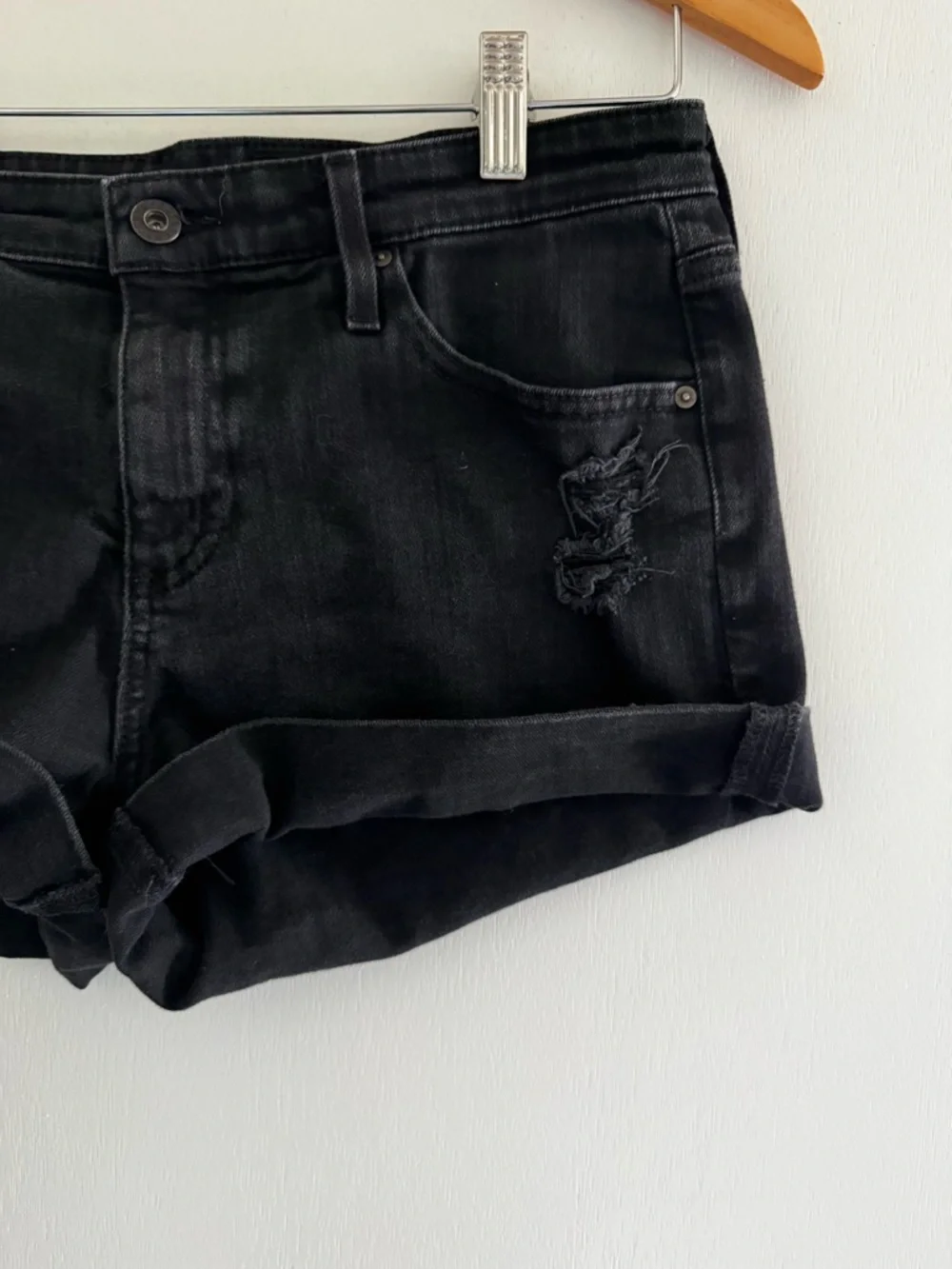 ag hailey boyfriend denim shorts distressed raw hem black - Picture 2 of 10